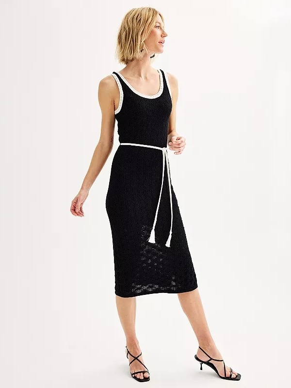 Nine West Black Knit Midi Dress With White Trim Small